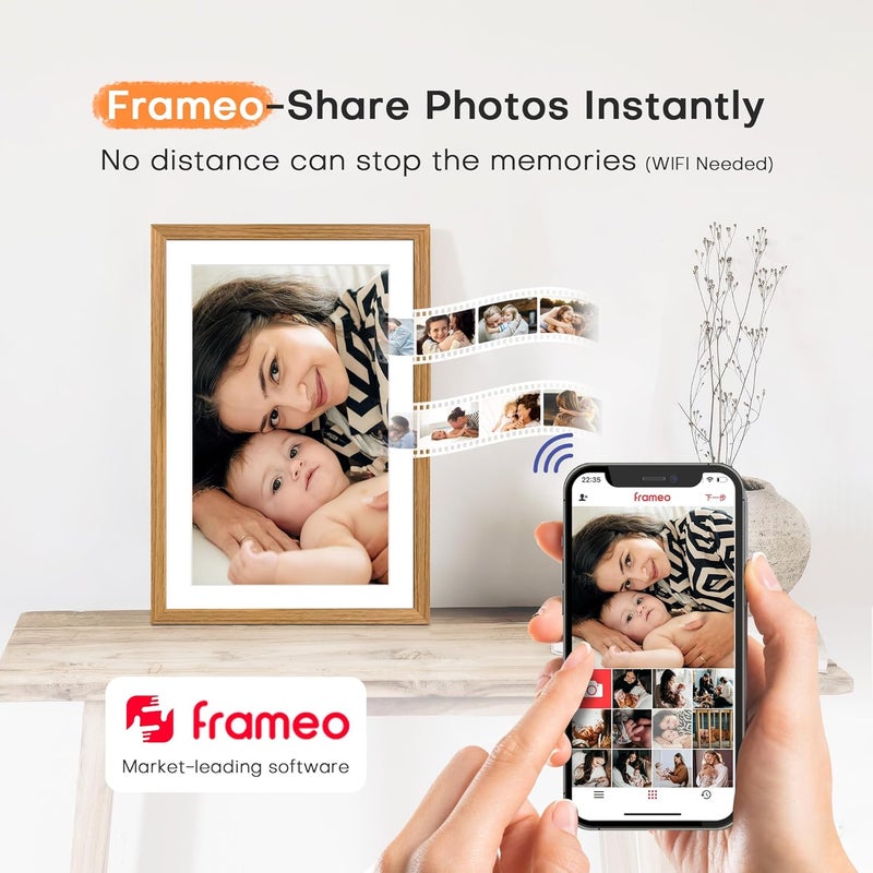 Pastigio Digital Picture Frame Frameo, 10.1 Inch Digital Photo Frame WiFi, Electric Slideshow Frame 1280 * 800IPS Touch Screen, Auto-Rotate, Share Videos Pictures, 32GB Memory, Gifts for Mom - Image 3
